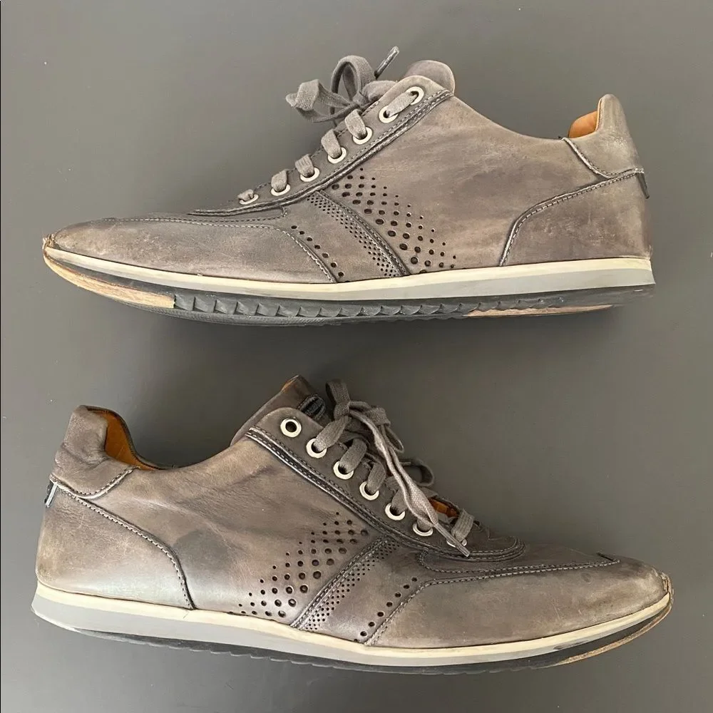 Magnanni Cristian Sneakers Distressed Gray Color Leather Lace-Up 9.5 Sleek